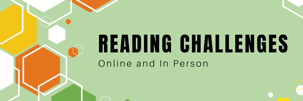 Text Reading challenges with green background and hexagons in varying colors